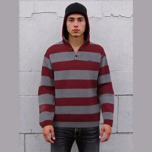Vans Maroon and Gray Striped Hoodie XL (Youth)